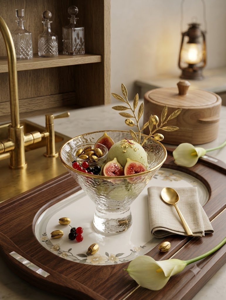 Crystal Serving Bowl with Decorative Golden Olive Branch Accent For Set Of 4 Pcs  220ml
