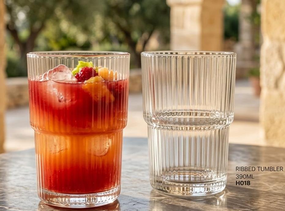 RIBBED TUMBLER GLASS FOR SET OF 6 PCS  (390ml)